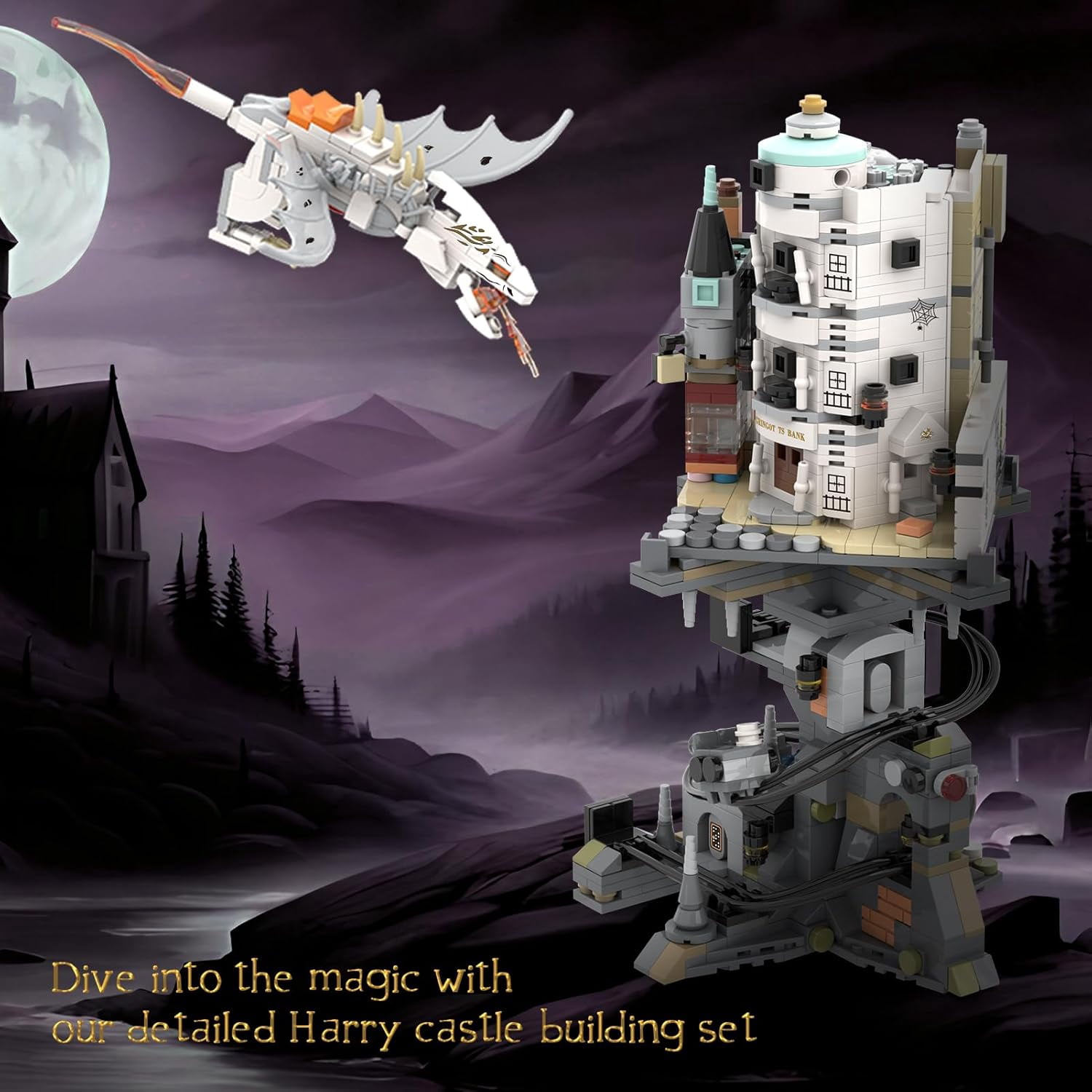 Harry Wizarding Bank Building Set Potter Architecture Model Compatible with Lego 1056Pcs