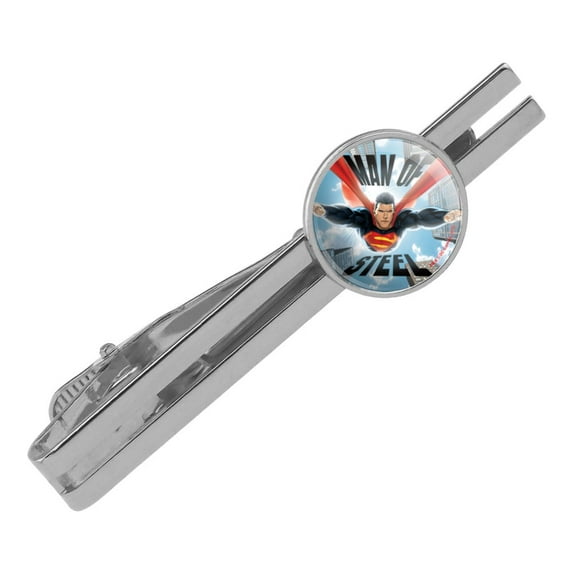 Superman Man of Steel Round Tie Bar Clip Clasp Tack Silver Color Plated