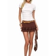 thumbnail image 4 of Womens Y2K Smocked Shirt Shirred Short Sleeve Crewneck Crop Top Ruffle Hem Going Out Tee Top White S, 4 of 8