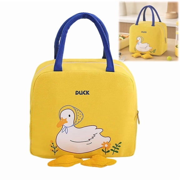 MUTRAIN Cute Duck Lunch Bag, Insulated Lunch Bag Wear-Resistant Smooth Zipper Lunchbox Bag, Reusable, Decorated With Cute Duck And Duck Feet Patterns