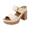 thumbnail image 5 of Rokment Womens Platform High Heels Dressy Slides Slippers Sandals Ladies Fashion Casual Leather Chunky Block Heeled Slip on Dress Summer Shoes Business Office Work White Size 7, 5 of 6