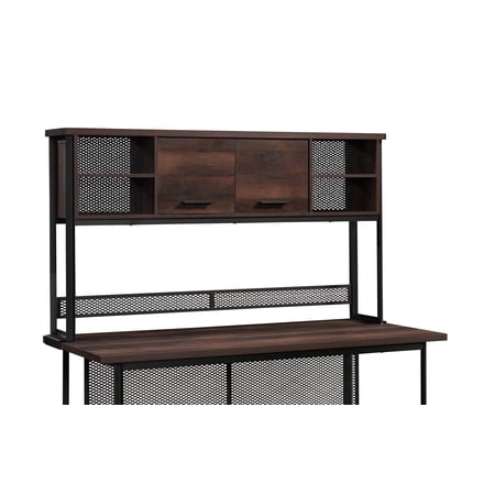 Shelving Units Hutch with Concealed Compartments Brown finish Brown Display Shelves Engineered Wood Metal Shelving Units Furniture Primary Living Space Display Shelving & Etageres