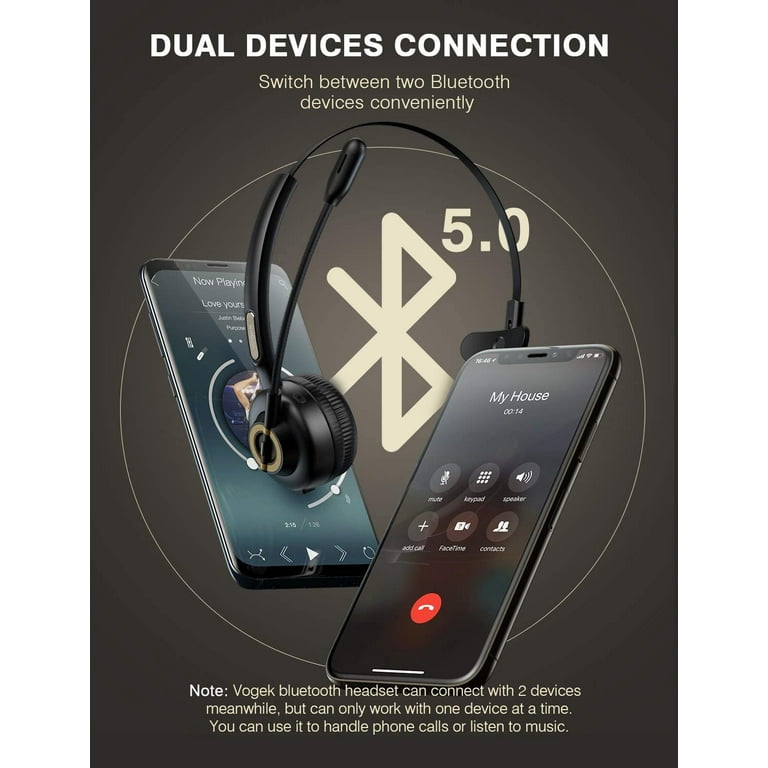 Trucker Bluetooth Headset Hands Free Wireless Headphones for Cell