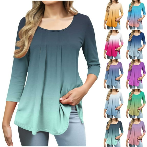 Ashirexll Tops for Women Trendy, Womens Casual Tops, Printed Round Neck 3/4 Sleeve Fashion T Shirt Blouse for Ladies Tops