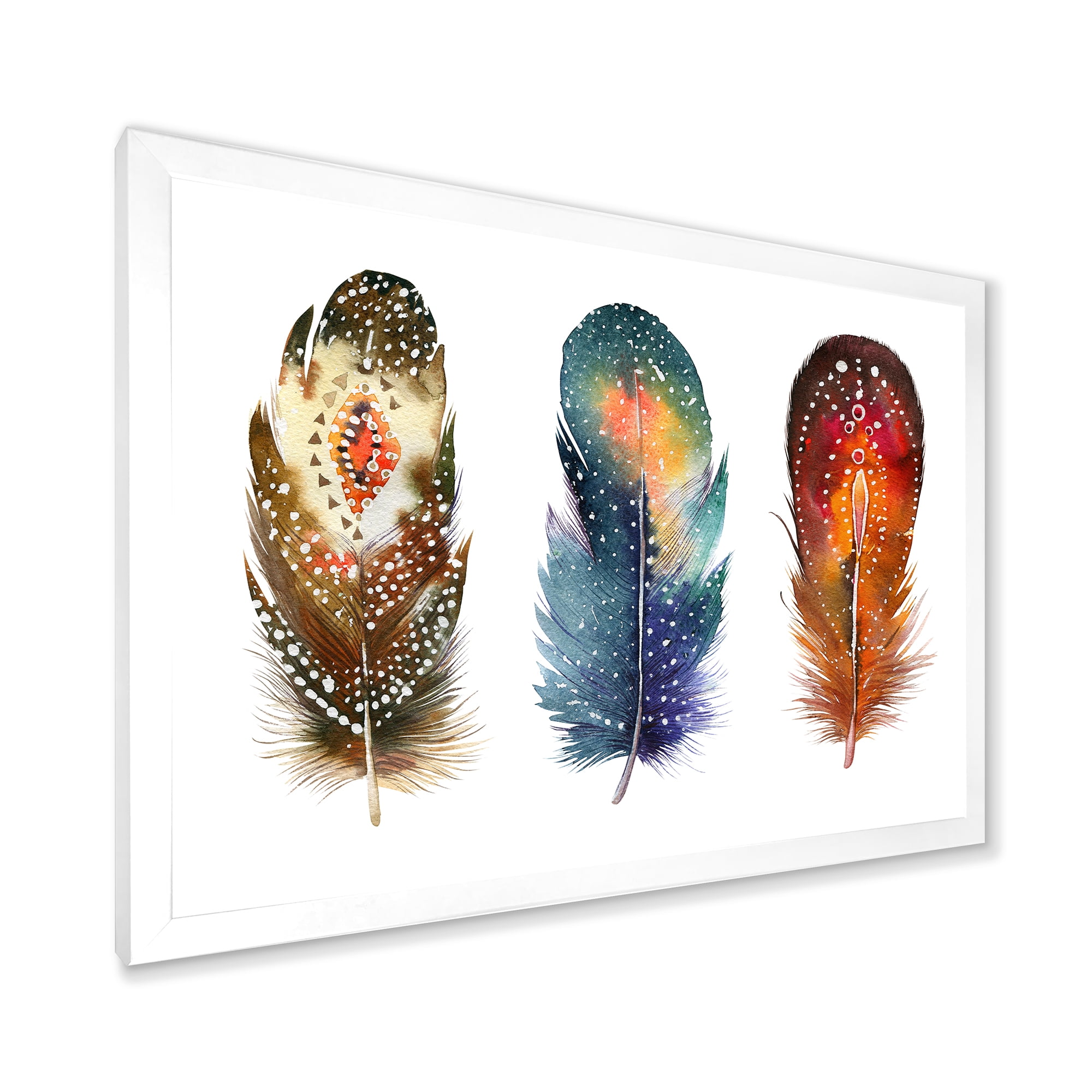 Designart 'Colourful Boho Art Feather Set IX' Bohemian & Eclectic Framed Art Print