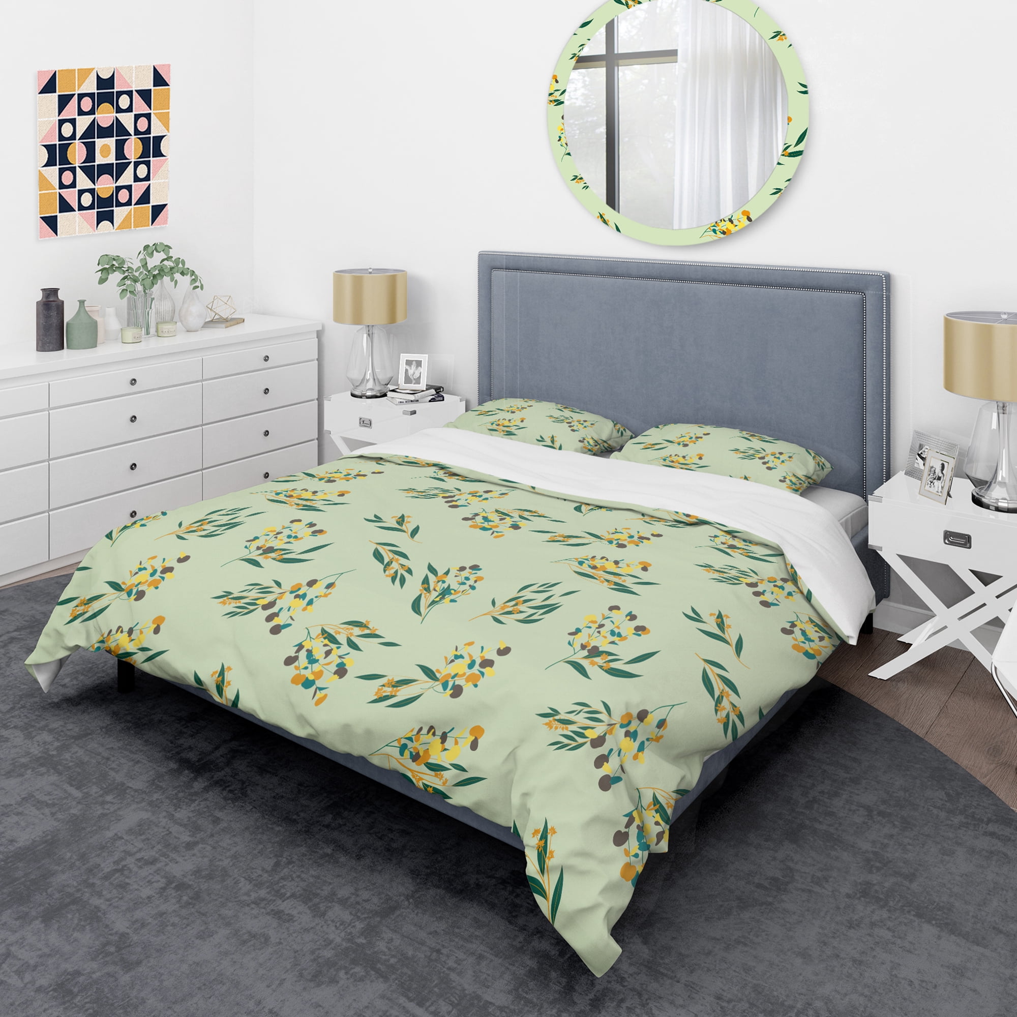 Designart 'Bright Eucalyptus Floral Pattern III' Mid-Century Modern Duvet Cover Set
