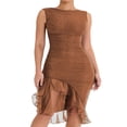 thumbnail image 3 of Women Y2K Tank Dress Sleeveless Backless Split Dress Irregular Mesh Ruffle Trim Midi Club Dress, 3 of 9