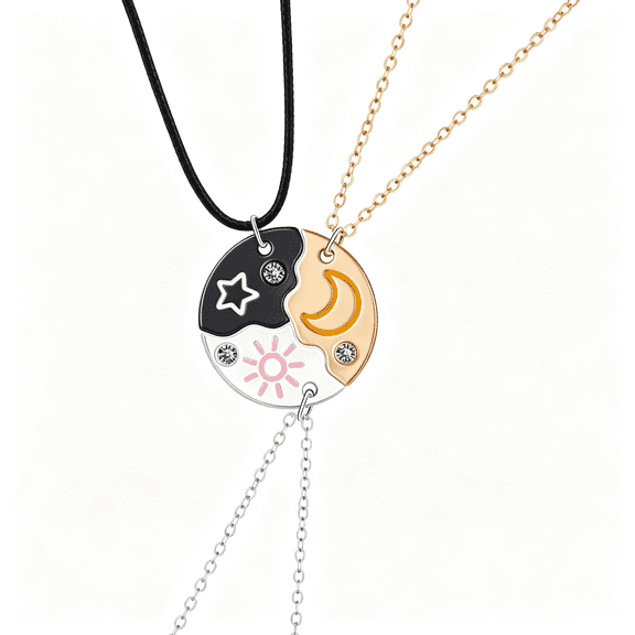 DESIGNICE Bff Necklace for 3 Trio Sun Moon Star Friendship Puzzle Matching Necklaces for Best Friends 3 Sisters Forever Jewelry Gifts Bff Necklace for 3
