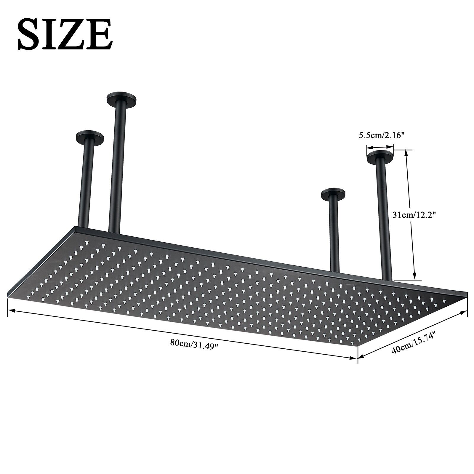 Black Shower Faucet Set with Valve 16x32 inch Rain Shower Head Combo Kit Ceiling Mount