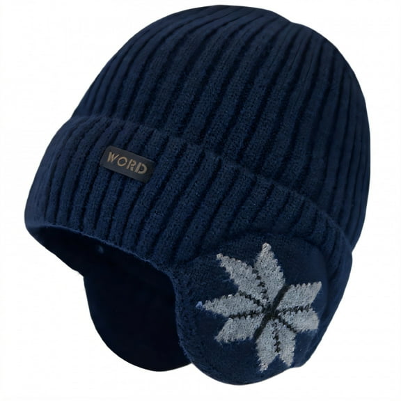 OQRKI Skull Caps for Men,winter hat with ear flaps, Versatile Look Slouchy Beanie for Men,Navy