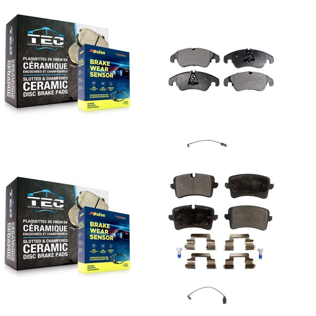 Positive Plus Front Rear Semi-Metallic Disc Brake Pads and Wear Sensors Kit for Car Audi A6 Quattro KPW-100154