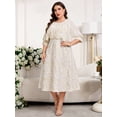 thumbnail image 5 of Apricot Plus Size Elegant Party Rhinestone Embellished Dress With Cap Sleeves And Belted Waist, 5 of 8