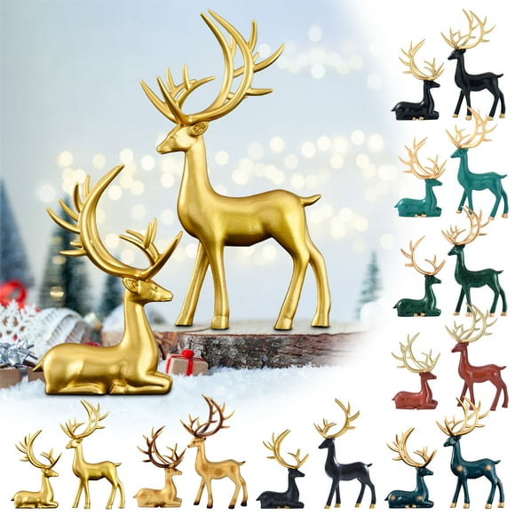 Dvkptbk 2pcs Geometric Reindeer Decor, Sitting Standing Deer Statue Luxurious Style, Lucky Deer Sculpture for Entrance Table Decoration, Bookshelf, Living Room, Home Decor