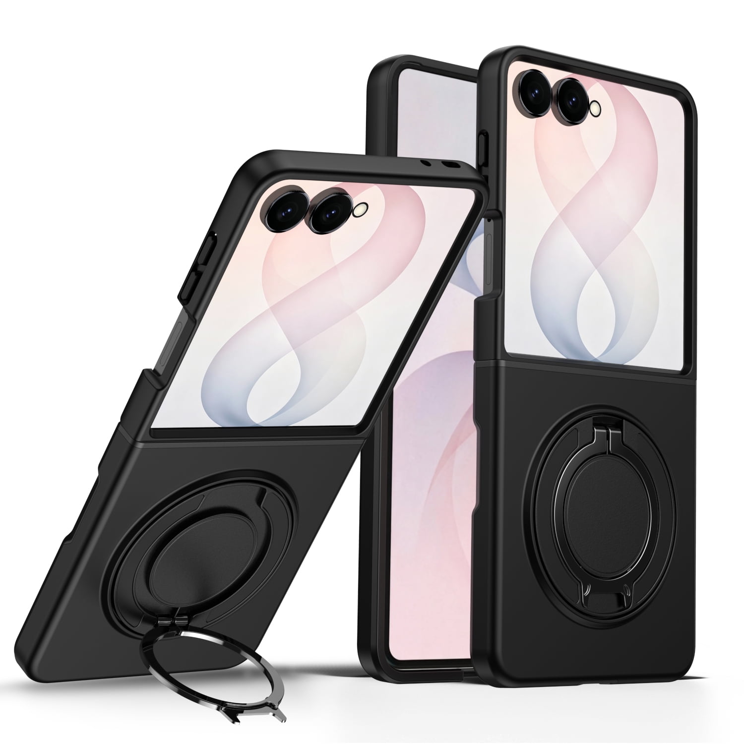 Phone Case for Samsung Galaxy Z Flip 8 / Flip 7 Slide Camera Magnetic Cover with Magnetic 360 Rotating Ring Holder Stand Hybrid Mobile Cell Accessories for Samsung Galaxy Z Flip 8 / Flip 7, Black