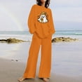 thumbnail image 2 of QIUOMBBP Womens 2 Piece Outfit Fall Clothes Halloween Ghost Print Long Sleeve Crew Neck Tops Matching Wide Leg Pants Loose Casual Sweatsuit Sets, Orange, XXXL, 2 of 5