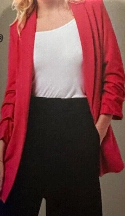 Dakota Blue 4-Way Stretch Knit Crepe Fabric, Ruched Sleeves, Open Front Blazer, Women's, Small