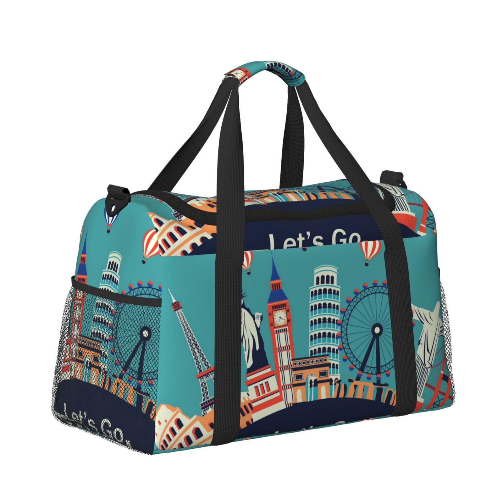 Fuzoiu Let's go Travel Print Travel Duffle Bag,Carry On Tote Bags,Duffel Bag,Sport Gym Bag, Hospital Bag for Labor and Delivery, Overnight Bag,Luggage Bag
