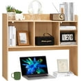 thumbnail image 3 of Desktop Bookshelf, Wooden Desk Storage Hutch with 6 Shelves for Computer Desk, 3-Tier Desktop Display Organizer Rack for Office Home (Natural), 3 of 12