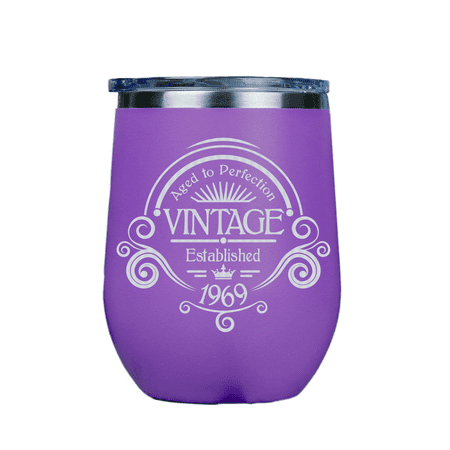 Etched Crystal Wine Glasses Vintage 1969 | Stainless Insulated Wine Glass 12oz | Laser Etched | Crafted in the USA. ()