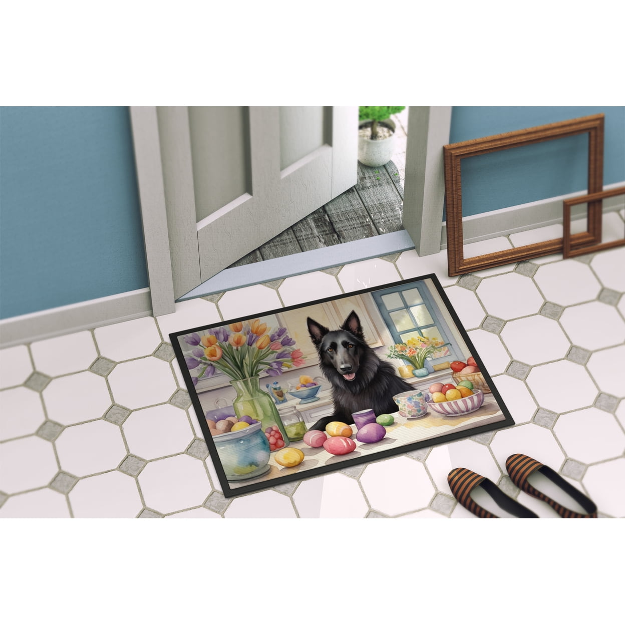 Carolines Treasures DAC6758MAT 18 x 27 in. Decorating Easter Belgian Sheepdog Doormat