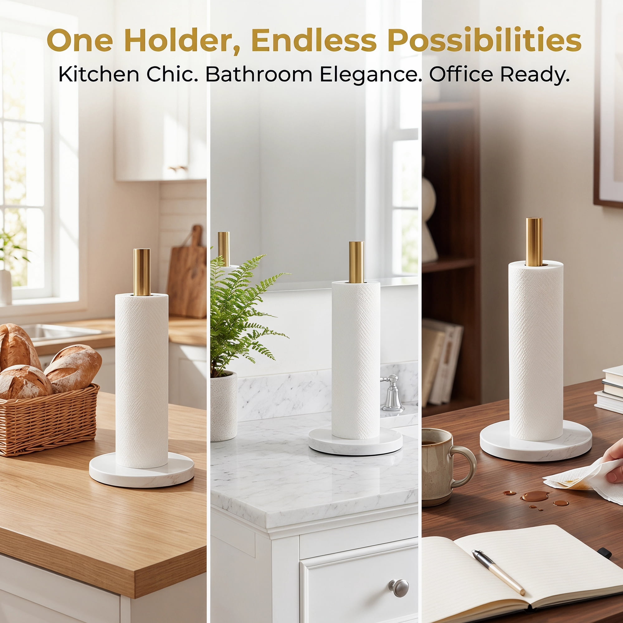 Unique Bargains Non Slip Base Paper Towel Holder Gold C 12.2x6.1inch