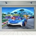 thumbnail image 3 of Fondo de fotografía de Sonic, el erizo de velocidad, héroe corredor, fondo de fotografía de dibujos animados para cumpleaños de niños, accesorios de vinilo de poliéster rojo y azul, 3 of 5