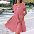 thumbnail image 4 of Women'S Summer Short Sleeve Dress Button V Neck Loose Fit Casual Flowy Pleated Dresses Maxi Tunic Beach Dress Peach XL, 4 of 5