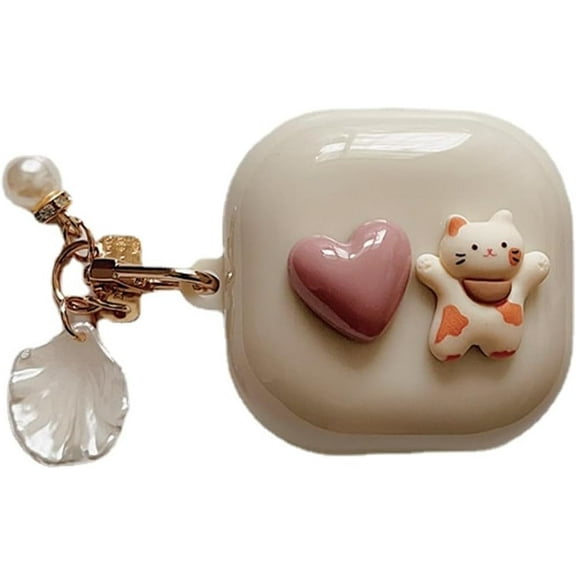 for Samsung Galaxy Buds Live/Buds pro/Buds 2/Buds 2 pro/Buds FE,Cute Cartoon Kawaii DIY Design Earphone Case with Keychain (Love cat)