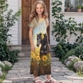thumbnail image 3 of Uourmeti Girl's Maxi Dress Black Horse Sunflower Print Short Sleeve Long Dresses Crew Neck Elegant Casual Sundress with Pockets, Size 13-14 Years, 3 of 7