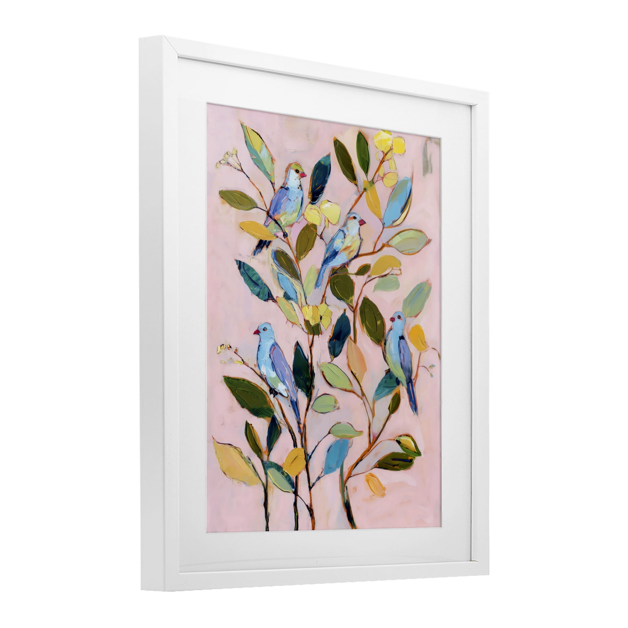 Stupell Industries Birds Between Leaves Impression White Framed Print Under Glass, design by Sisi and Seb