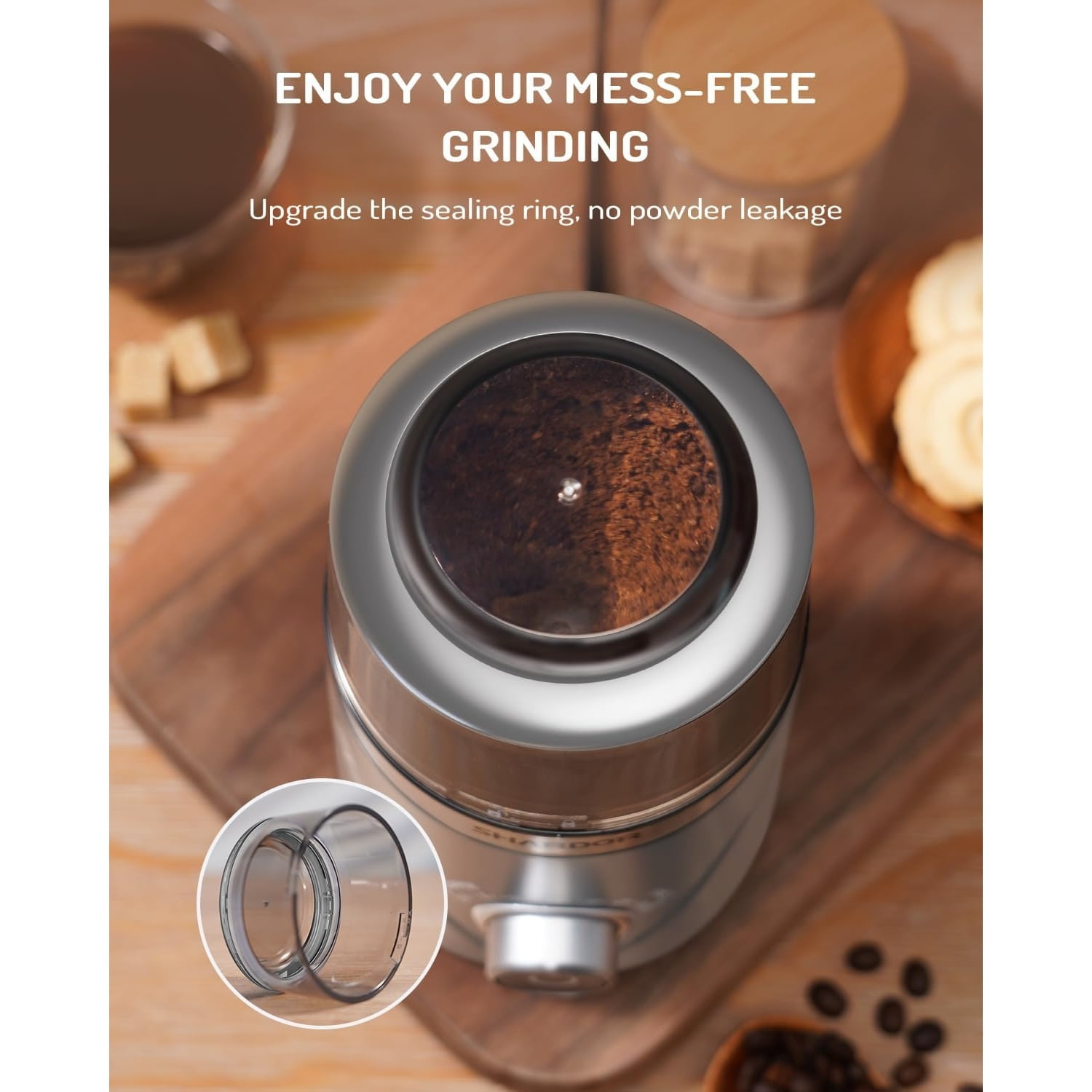 Electric Super Silent Blade Coffee Grinder, Timed Grind Control Rotary Knob, Adjustable Coarse to Fine for Coffee Beans, Spices & Herbs, with 1 Removable Stainless Steel Bowl, Sliver
