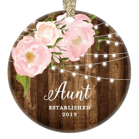 Aunt Est. 2019, 1st Christmas as an Auntie, New Baby Niece Ornament Present Keepsake Established Dated from Sister Peony Farmhouse Collectible 3