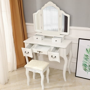 Nathan James Daisy White and Gold Makeup Desk with 4 - Drawers and ...