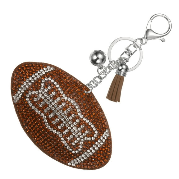 Rhinestone Keychains for Women, Cute Bling Rugby Football Keychain Accessories Purse Charm Backpack Keyring for Gifts Decorative Bag Handbags Car Keys, Brown