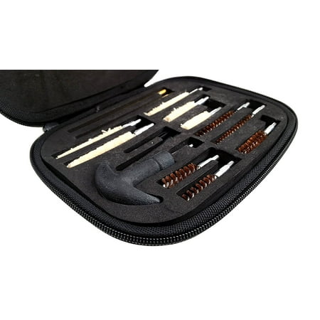 Portable Shooting Kit - Wydan Pistol Gun Cleaning Kit and Case - 16 Piece, Universal Cleaning Kit Rods 22 357 38 40 44 45 9mm Small Compact Travel Size Black Portable Metal Brushes