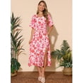 thumbnail image 4 of DARING DIVA Loose Boho V Neck Short Sleeve Tie Waist Floral Maxi Dress S Pink, 4 of 8