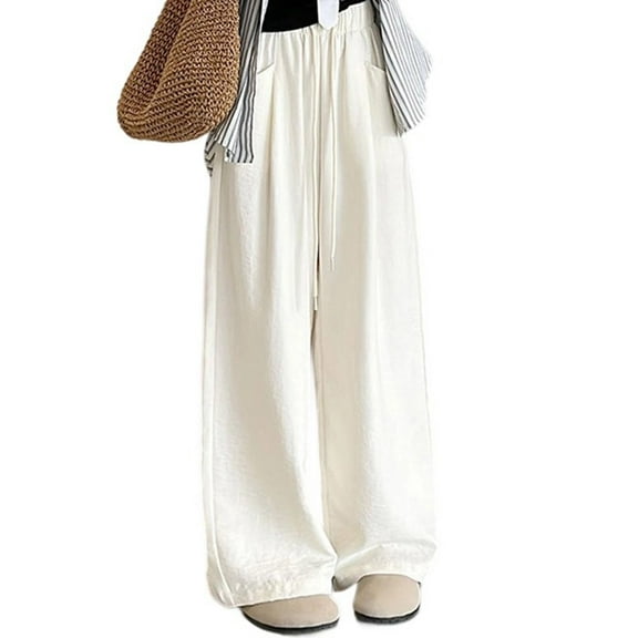 Idoravan Women's Pants under $20 Women's Solid Color Spring-summer Straight Stretch Denim Pants Women's Dance Versatile Trousers Beige L