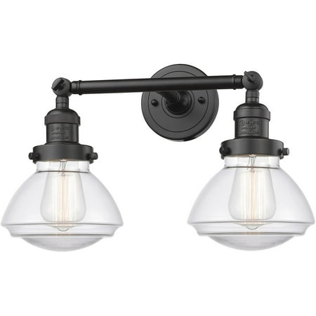 

Oil Rubbed Bronze Tone Bathroom Vanity 17 Wide Clear Glass Steel/Cast Brass Medium Base 2 Light Fixture