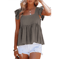 thumbnail image 2 of Women'S Casual Square Neck Ruffle Cap Sleeve Peplum Babydoll Blouse Tank Top Grey XXL, 2 of 7