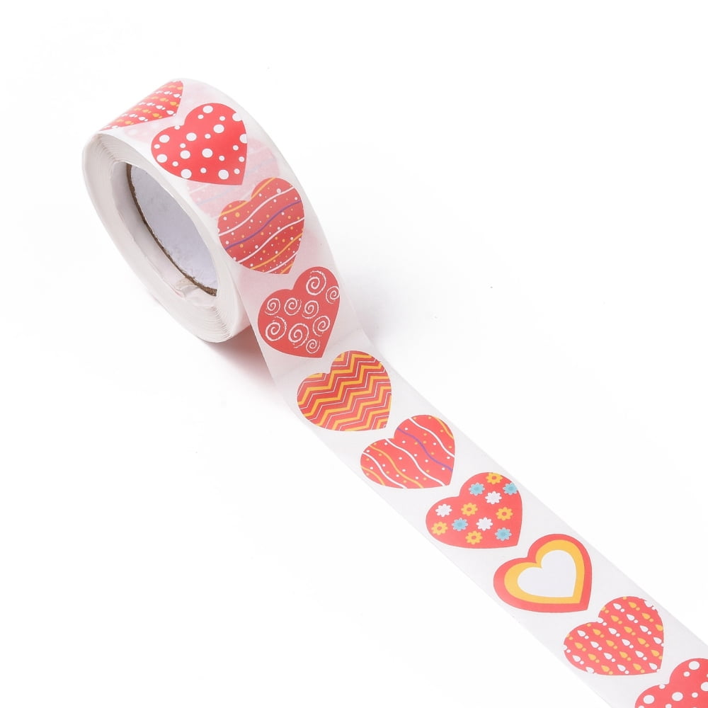 Valentine's Day Heart Paper Stickers Adhesive Labels Roll Stickers Gift Tag for Envelopes Party Presents Decoration Mixed Patterns500pcs/roll
