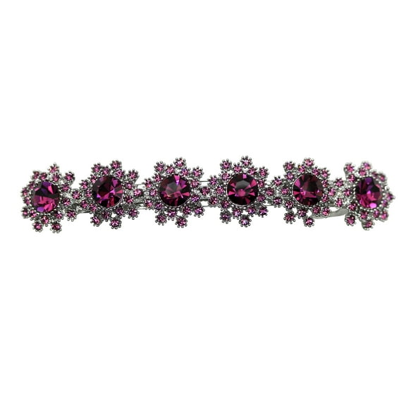 Faship Purple Premium Rhinestone Crystal Floral Small Hair Barrette Clip