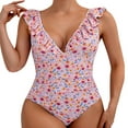 thumbnail image 3 of Swimsuits For Women 2025 Conservative Floral Print High Waist Design Ruffles Swimwear Pink High Cut Bathing Suits L, 3 of 6