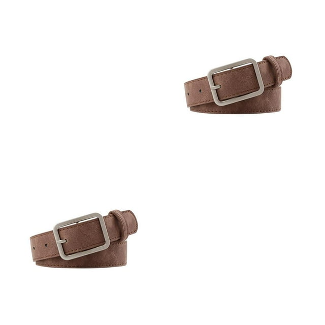 crativent ple Design PU Leather Belt Buckle Adjustable Waistband Casual Style Waist Accessory coffee 2Set