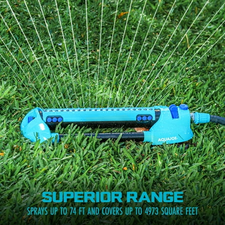 Aqua Joe - AJ-OMS20-BRS Indestructible Metal Base Oscillating Sprinkler | Customizable Coverage | 4973 sq ft Max Coverage