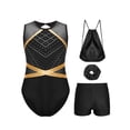 thumbnail image 3 of TTAO Girls Sparkly Ballet Dance Set 4-Piece Gymnastics Bundle Sleeveless Rhinestone Leotard with Shorts Outfits Gift Set A Black 14, 3 of 5