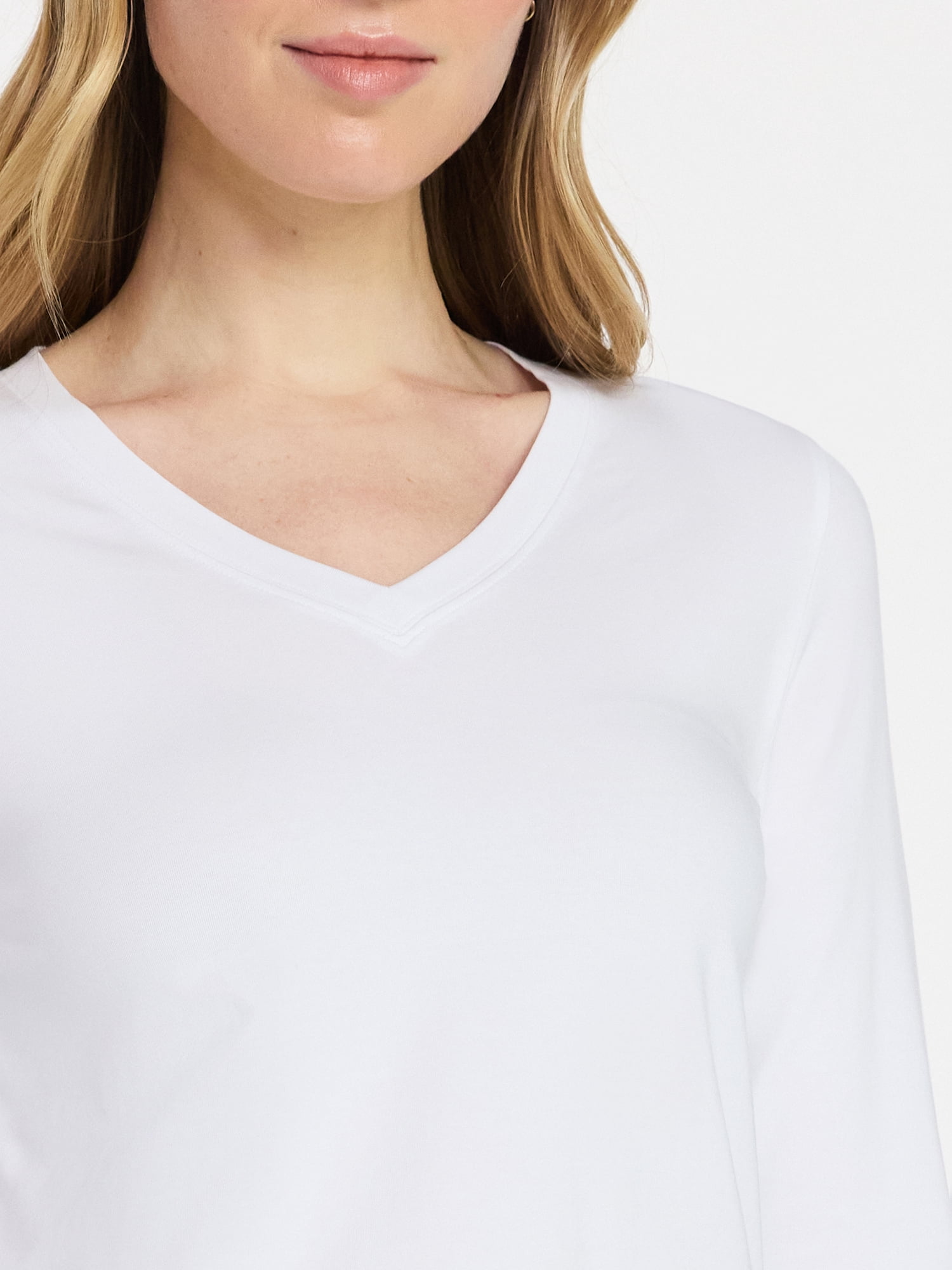 Time and Tru Women's Slim V-Neck Tee with Long Sleeves, Sizes XS-XXXL