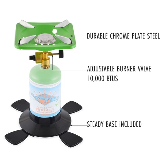 Flame King Stove YSNVT-508 10000 BTU Burners; Single Burner; Portable; Adjustable Heat Control; 6-1/2 Inch Length x 6-1/2 Inch Width Grid; With 1 Pound Cylinder Base