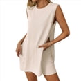 thumbnail image 2 of Conjunto de Dos Piezas de Suéter y Pantalones Cortos A Juego para Mujer, Ropa de Verano para Viajes y Vacaciones, Sin Mangas, de Punto. Albaricoque L, 2 of 8