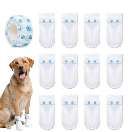 LeKing Dog Paw Shoes 12X Non-woven Dog Boots Paw Protectors Dog Paw Socks Protector With Adhesive Bandage For Small Medium Dogs serviceable
