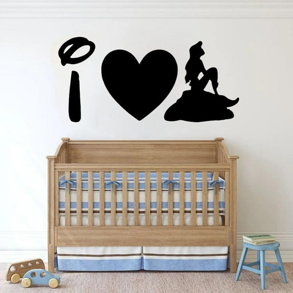 I Love Mermaid Wall Decal Kids Girls Bedroom Nursery Baby Room Home Decor Vinyl Wall Sticker Love Heart Cartoon Mural Art 30x62cm
